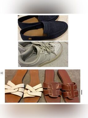 2 H&M slides Nike White Low-Top Athletic Sneakers & zara blue loafer